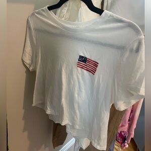 Abercrombie and Fitch White T-Shirt with American Flag Patch